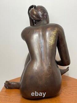 Interesting Art Deco Style Nubile Bronze Erotic Tribal Chair Woman Sculpture