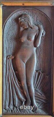 Interesting antique art deco panels of a nude woman signed Schimmel 31 x 18 cm