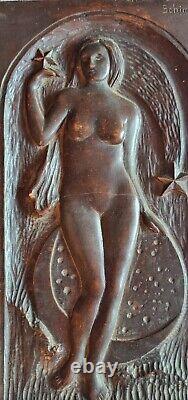 Interesting antique art deco panels of a nude woman signed Schimmel 31 x 18 cm