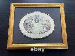 J Dorval Rare Water Strong Art Deco Portrait Young Woman With Dog Beautiful Frame