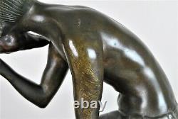 J Lormier, Woman Seated In Greyhound, Bronze Art Deco Signed, 20th Century