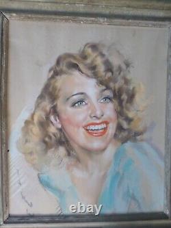 Jean-Albert GRAND-CARTERET Original Pastel Drawing - Woman - Art Deco Frame