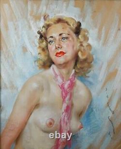 Jean Albert Grand-carteret (1903-1954) Half Naked Young Woman 72 X 58 CM Adler