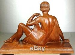 Joe 1920/1930 Descomps Grde Rare Statue Sculpture Art Deco Woman Naked Clay