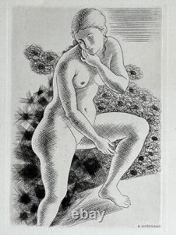 Kiyoshi HASEGAWA drypoint etching 1929 nude woman Nude Art Deco Japan