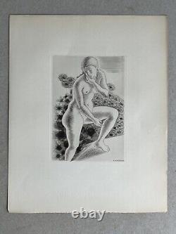 Kiyoshi HASEGAWA drypoint etching 1929 nude woman Nude Art Deco Japan