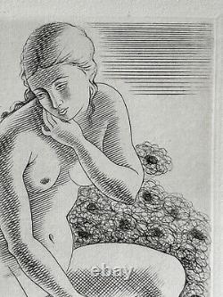 Kiyoshi HASEGAWA drypoint etching 1929 nude woman Nude Art Deco Japan