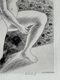 Kiyoshi HASEGAWA drypoint etching 1929 nude woman Nude Art Deco Japan