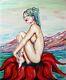 Kspersee Contemporary Art Table Painting Oil Portrait Woman Naked Drouot Flower