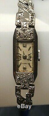 Ladies Watch Switzerland 950 Platinum Diamond Circa 1930 Art Deco Jewels Watch Pt 17