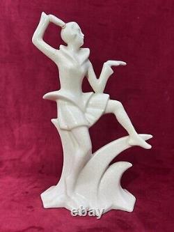 Lady Women Crackle Glaze Sculpture Statue Femme Craquele Art Deco Egyptomania