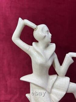 Lady Women Crackle Glaze Sculpture Statue Femme Craquele Art Deco Egyptomania