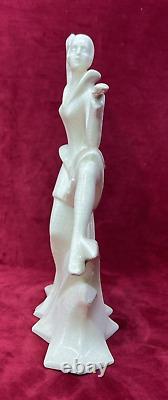 Lady Women Crackle Glaze Sculpture Statue Femme Craquele Art Deco Egyptomania