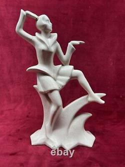 Lady Women Crackle Glaze Sculpture Statue Femme Craquele Art Deco Egyptomania