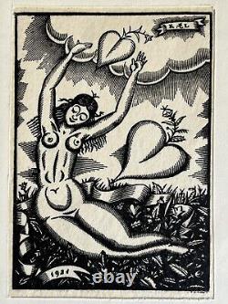 Lajos Kozma woodcut nude woman Art Deco 1924