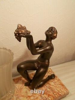 Lamp Art Deco 1930 Sculpture Statue Figurative Lamp Bronze Color 30s