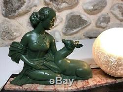 Lamp Art Deco Woman In 1930 Regulates Patinated Bronze On Marble Base Signed Balleste R