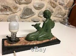Lamp Art Deco Woman In 1930 Regulates Patinated Bronze On Marble Base Signed Balleste R