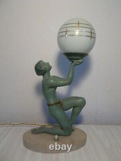 Lamp Sculpture Art Deco Limousin Woman Dancer Naked Metal Statue Lamp