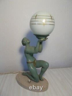 Lamp Sculpture Art Deco Limousin Woman Dancer Naked Metal Statue Lamp
