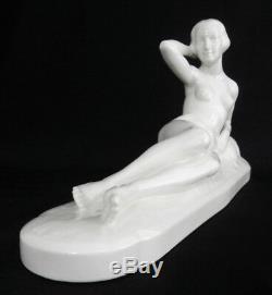 Large Ceramic Sculpture Sarreguemines Female Nude Art Deco Statue C1925