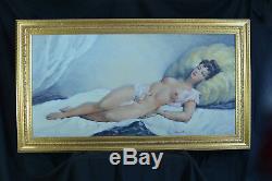 Large Painting Old Nude Erotic Dos Portrait Woman Cesar Vilot Deco Art Hst X2