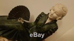 Large Statue Sculpture Woman Metal And Marble Art Deco Old 1930