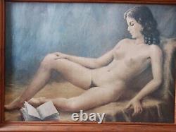 Large painting of a nude woman 75x55 cm framed Woman posing to be painted Artist