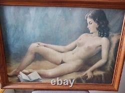 Large painting of a nude woman 75x55 cm framed Woman posing to be painted Artist