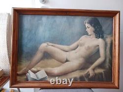 Large painting of a nude woman 75x55 cm framed Woman posing to be painted Artist