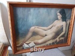 Large painting of a nude woman 75x55 cm framed Woman posing to be painted Artist