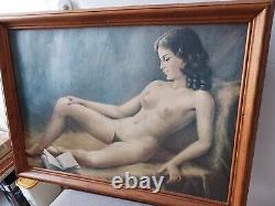 Large painting of a nude woman 75x55 cm framed Woman posing to be painted Artist