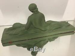 Lejan Terracotta Patina Green Woman Art Deco Ancient Sculpture Statue Doe