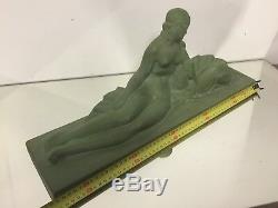 Lejan Terracotta Patina Green Woman Art Deco Ancient Sculpture Statue Doe