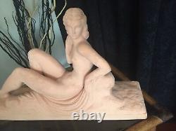 Lemanceau Charles 1905-1980 Sculpture Terracotta Naked Woman Lung Signed