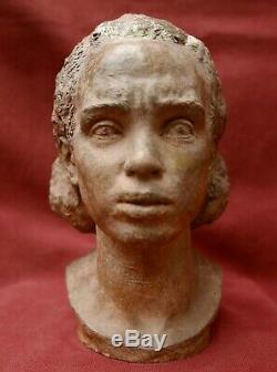 Leon Morice Earth Sculpture Terracotta Portrait African Woman Art Deco Africanism