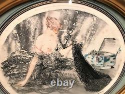 Lithography By Louis Icard Period Art Deco Woman With Shawl