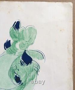 Lithography Jean-gabriel Domergue Portrait Woman Fashion Drawing Rooster Signed Crayon