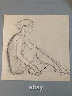 Lot 4 Pencil Lead Drawing 1950 Man Woman Portrait to Identify Art Deco