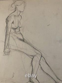 Lot 4 Pencil Lead Drawings 1950 Man Woman Portrait to Identify Art Deco
