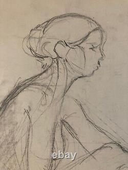 Lot 4 Pencil Lead Mine Drawings 1950 Man Woman Portrait to Identify Art Deco