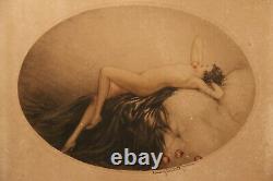 Louis Icart (1888-1950) Art Deco Nude Woman Engraving Original 1928 Signed Erotics Eve