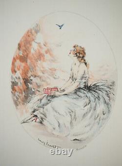 Louis Icart Young Woman And Bird Original Engraving Signed #art Deco
