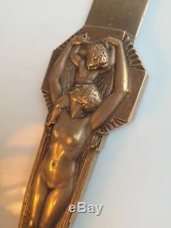 Lucien Bazor (1889 1974) Bronze Paper Cut Golden Naked Woman With The Child In 1928