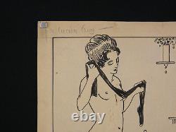 Lucien Guy (xix-xx) China Ink 2 Naked Women Erotic Period Art Deco 1930