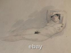 Lying woman watercolor signed Agasse circa 1930 Art Deco period