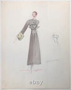 MADELEINE JEANNEST Original Drawing ART DÉCO Fashion Woman Coat 1930s #3