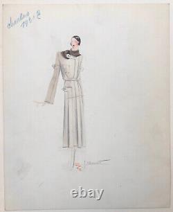 MADELEINE JEANNEST Original Drawing ART DÉCO Woman's Coat CHARLES 1931 #4