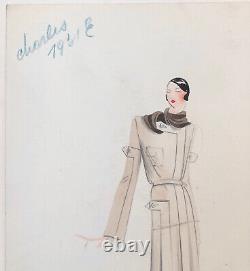 MADELEINE JEANNEST Original Drawing ART DÉCO Woman's Coat CHARLES 1931 #4