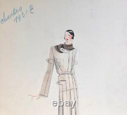 MADELEINE JEANNEST Original Drawing ART DÉCO Woman's Coat CHARLES 1931 #4